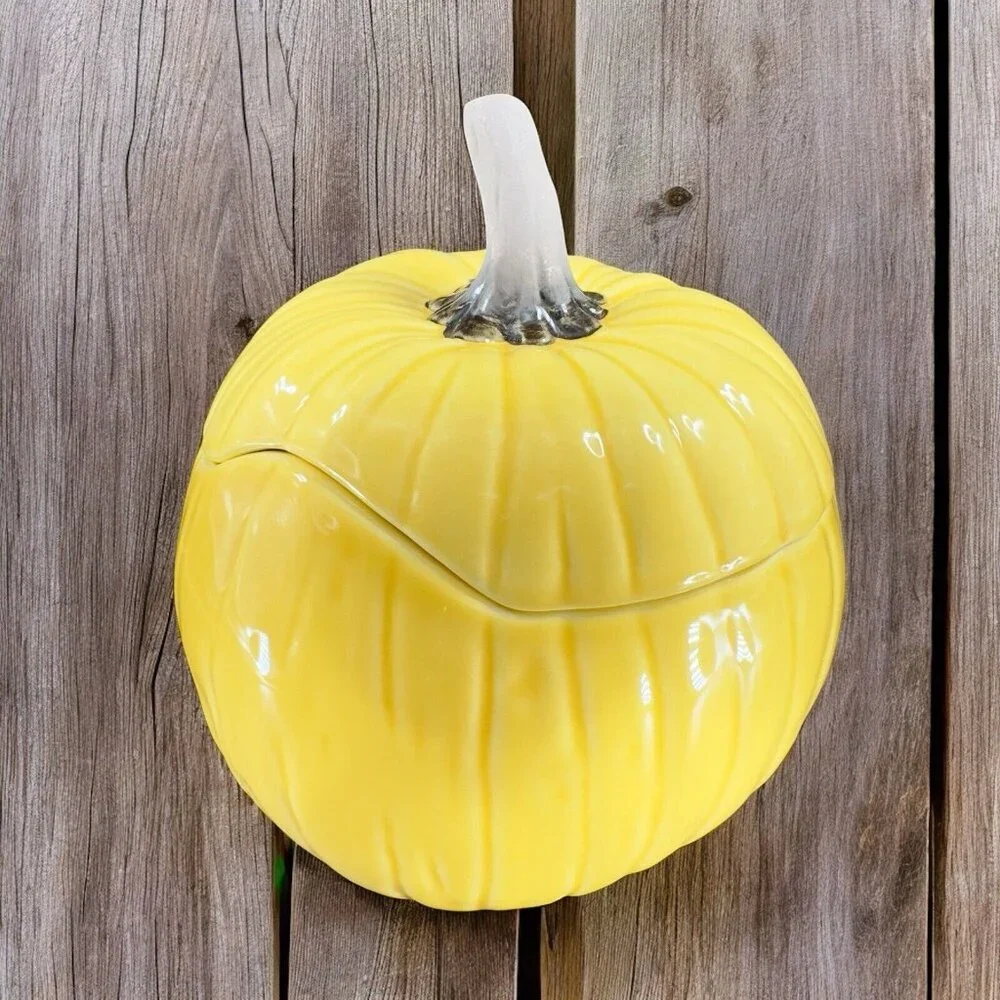Crate & Barrel B Eigen Harvest‎ Yellow Pumpkin Squash Ceramic Bowl Canister Jar