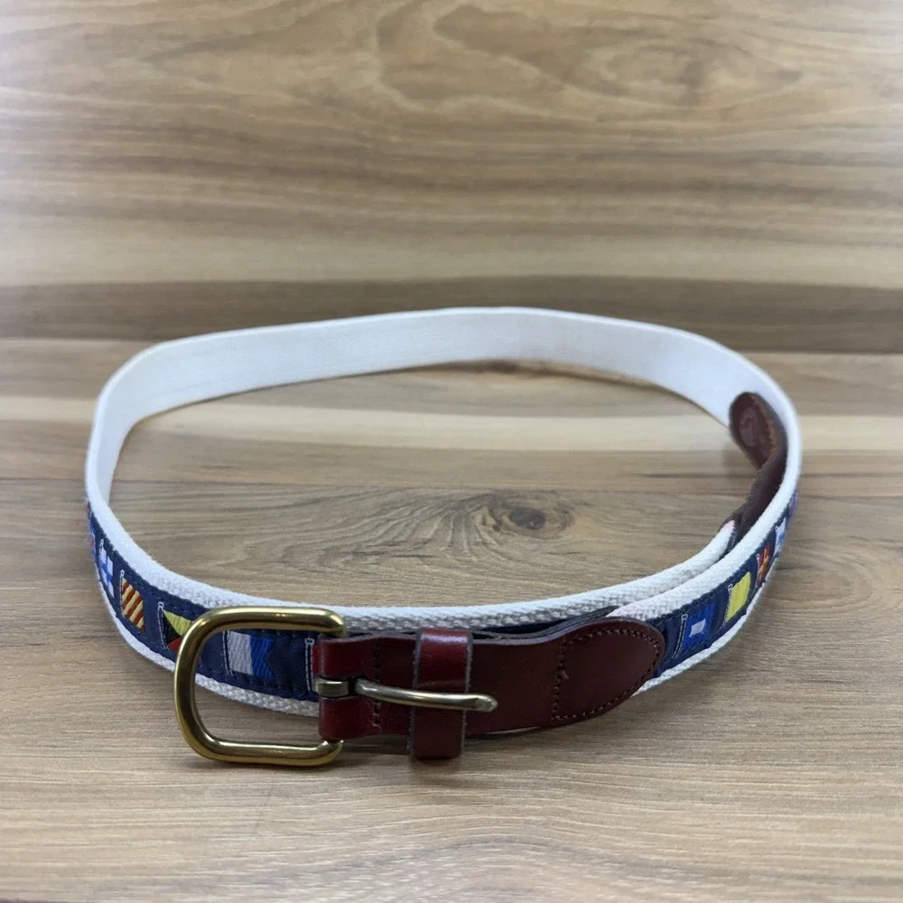Leather Man Limited Belt Size 46 Brown Leather with‎ Flag Pattern