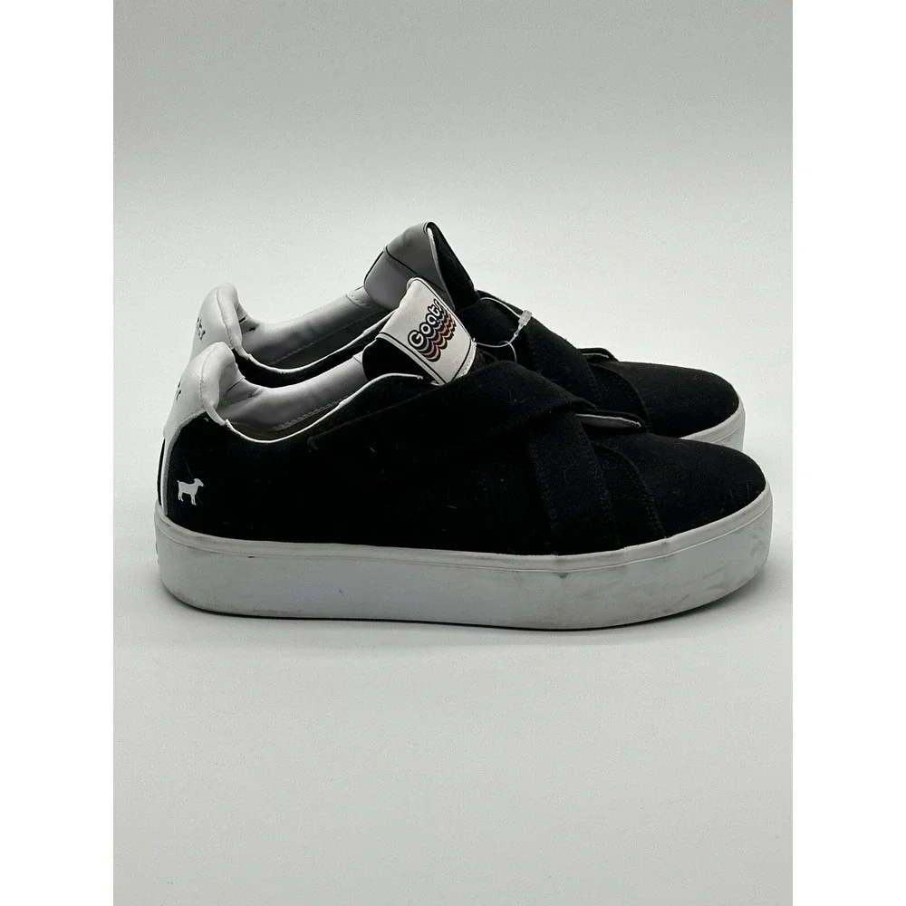 Goats Women's Black Canvas Crisscross‎ Straps Platform Slip-On Sneakers SZ 9.5