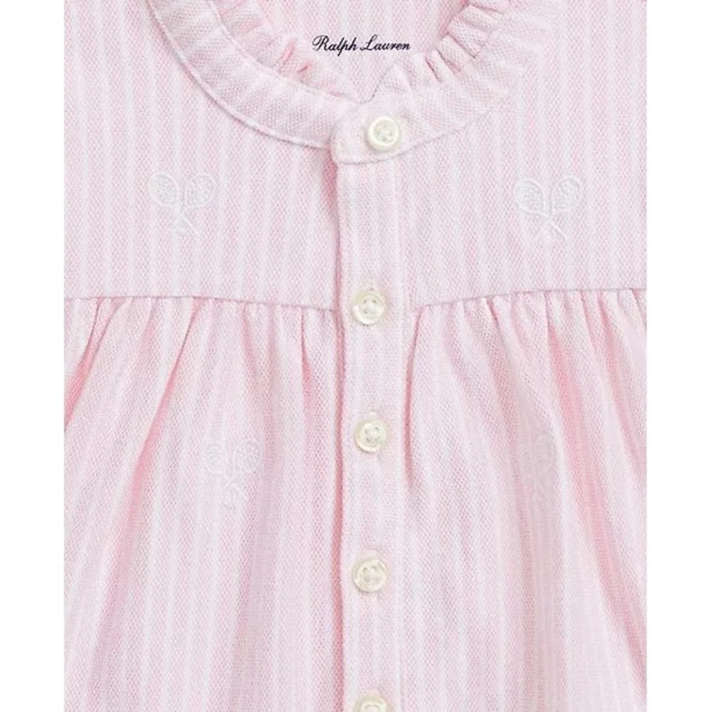 Ralph Lauren Baby Girls Pink White Stripe Tennis‎ Bow Dress Bloomers Set 24M NWT