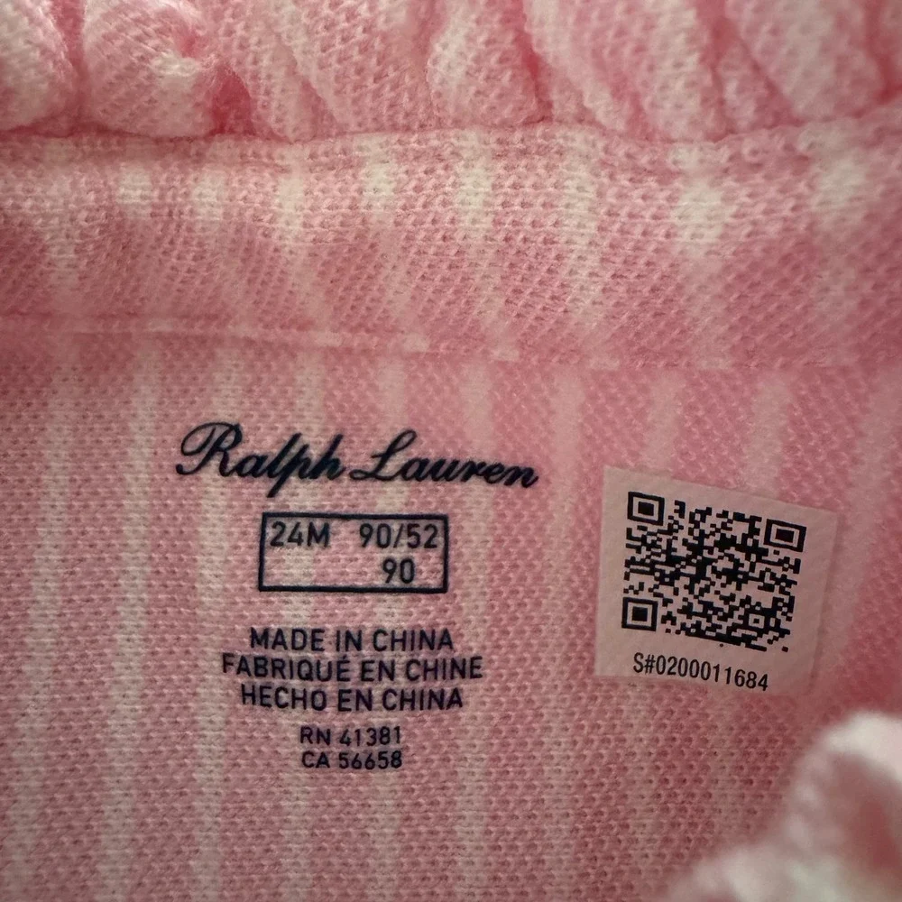 Ralph Lauren Baby Girls Pink White Stripe Tennis‎ Bow Dress Bloomers Set 24M NWT
