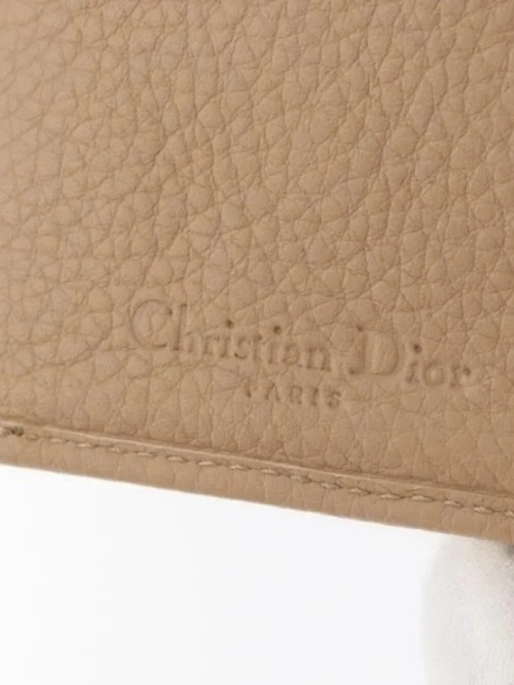 Christian Dior Bifold Wallet Leather Beige Silver Auth 181514