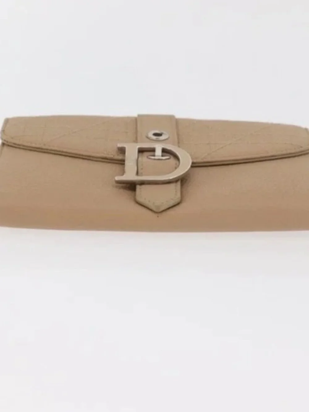 Christian Dior Bifold Wallet Leather Beige Silver Auth 181514