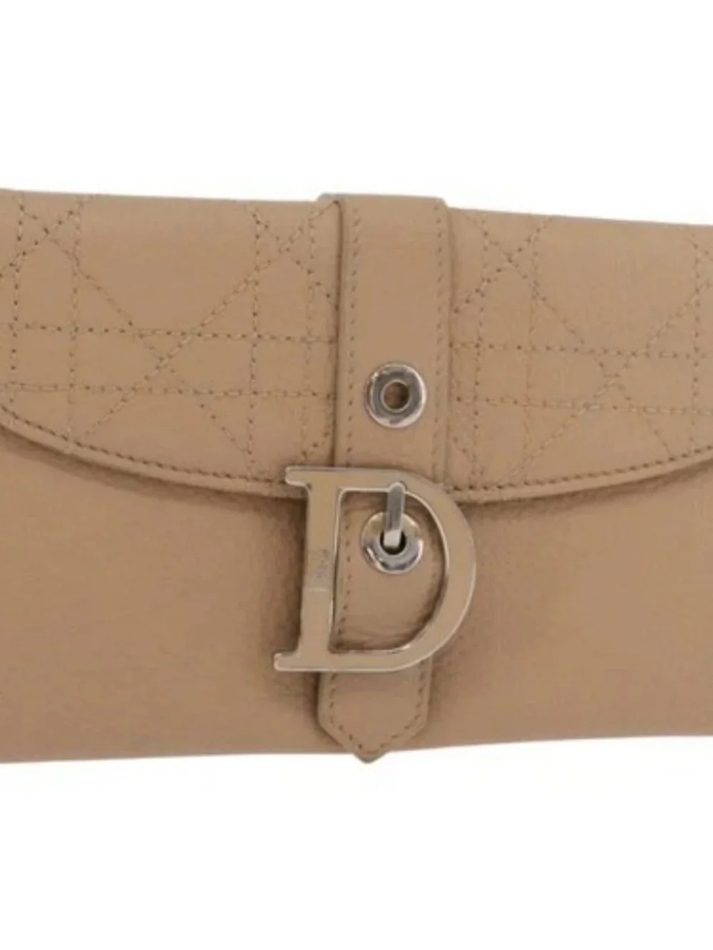 Christian Dior Bifold Wallet Leather Beige Silver Auth 181514