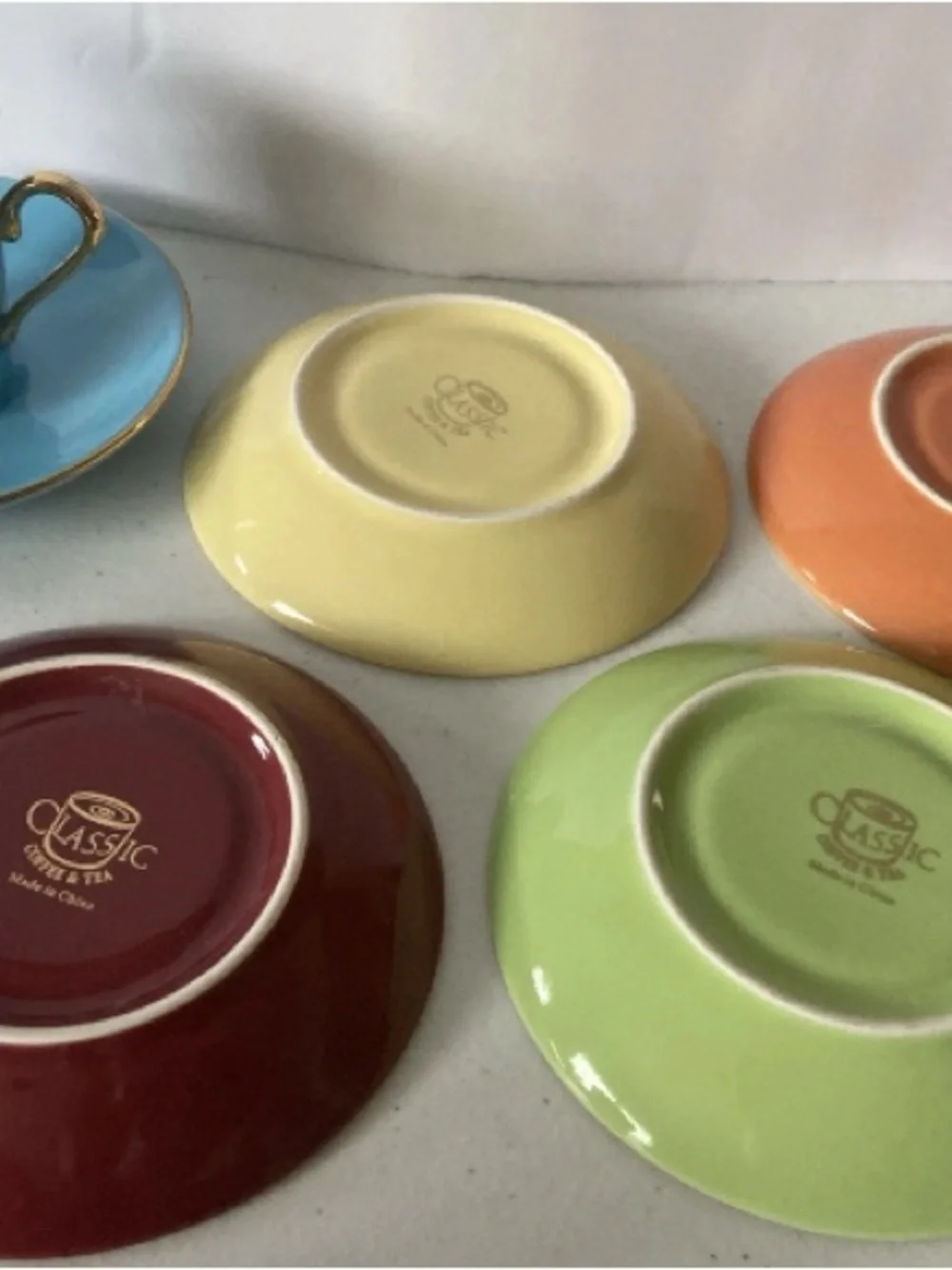 Classic Multicolor Pastel Espresso Cup and Saucer Set with Gold Trim