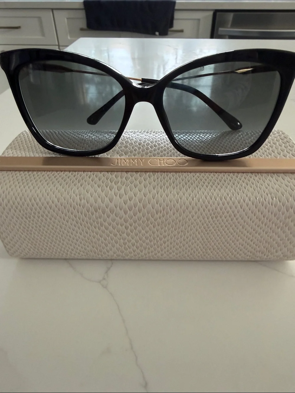 Jimmy Choo Black Cat-Eye Sunglasses with Gradient Lenses