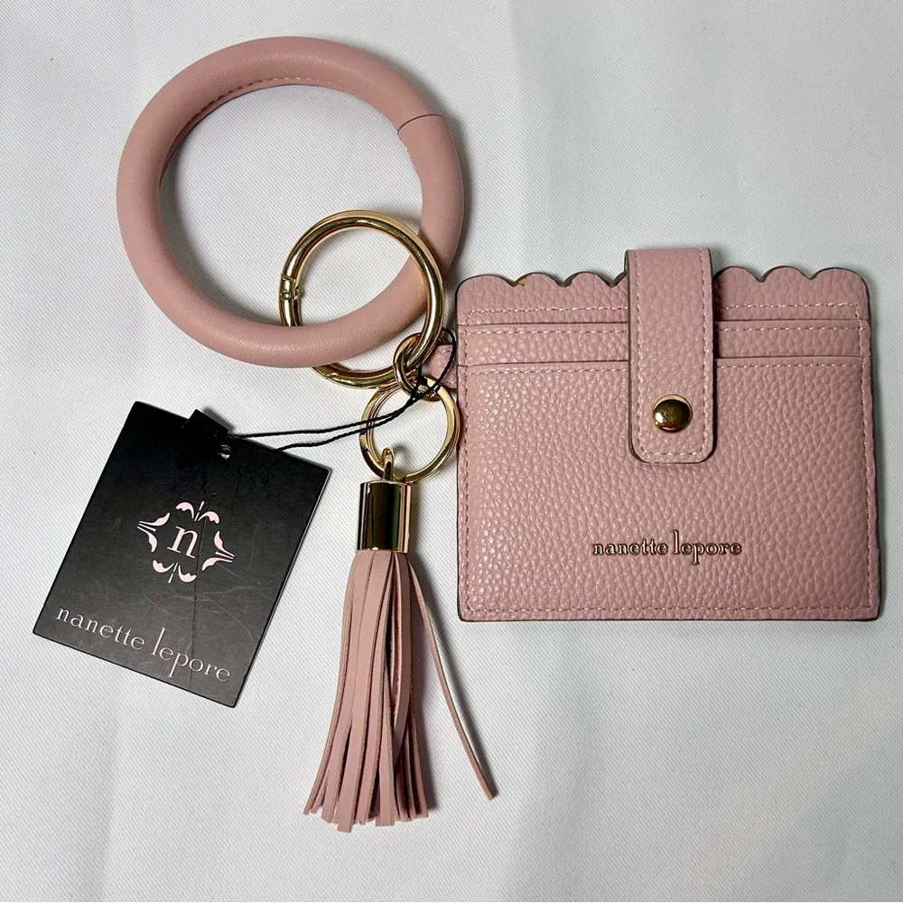 Nanette Lepore Card Holder Keychain w/ Removable Bracelet Blush Pink NWT