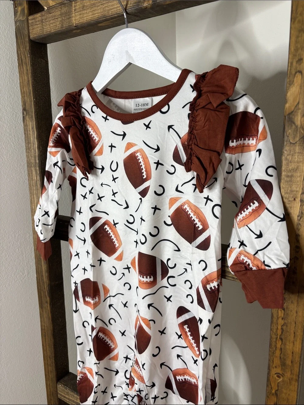 Kids Football Print Ruffle One-Piece Romper Size 12-18M