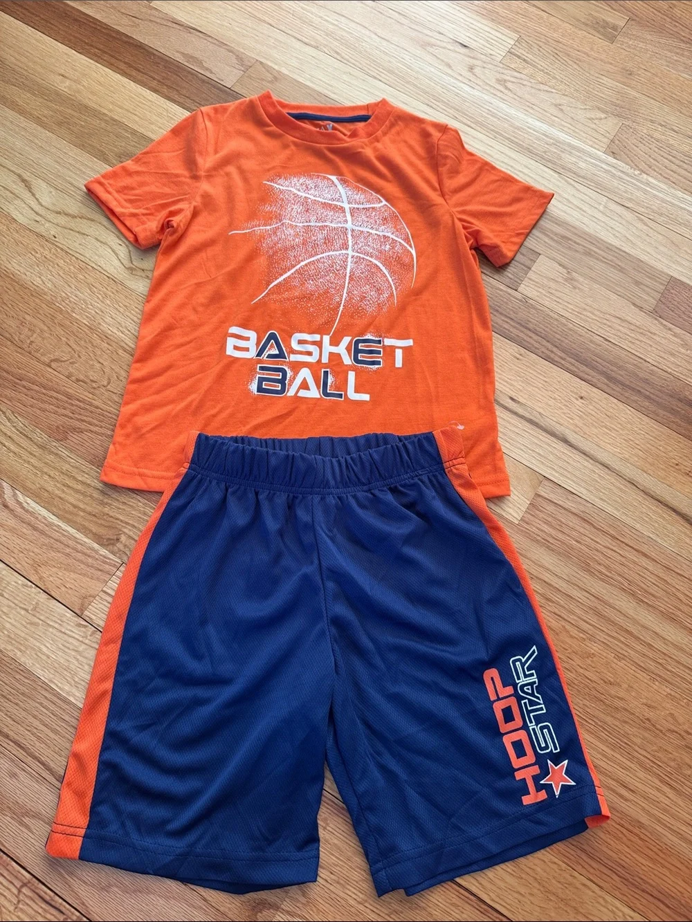 Kids Orange Basketball Tee & Navy Shorts Matching Set