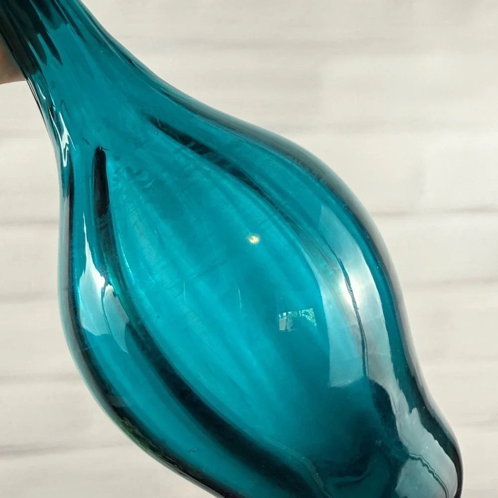 Blenko 64D Peacock Glass Bottle Vase Joel Myers MCM 10