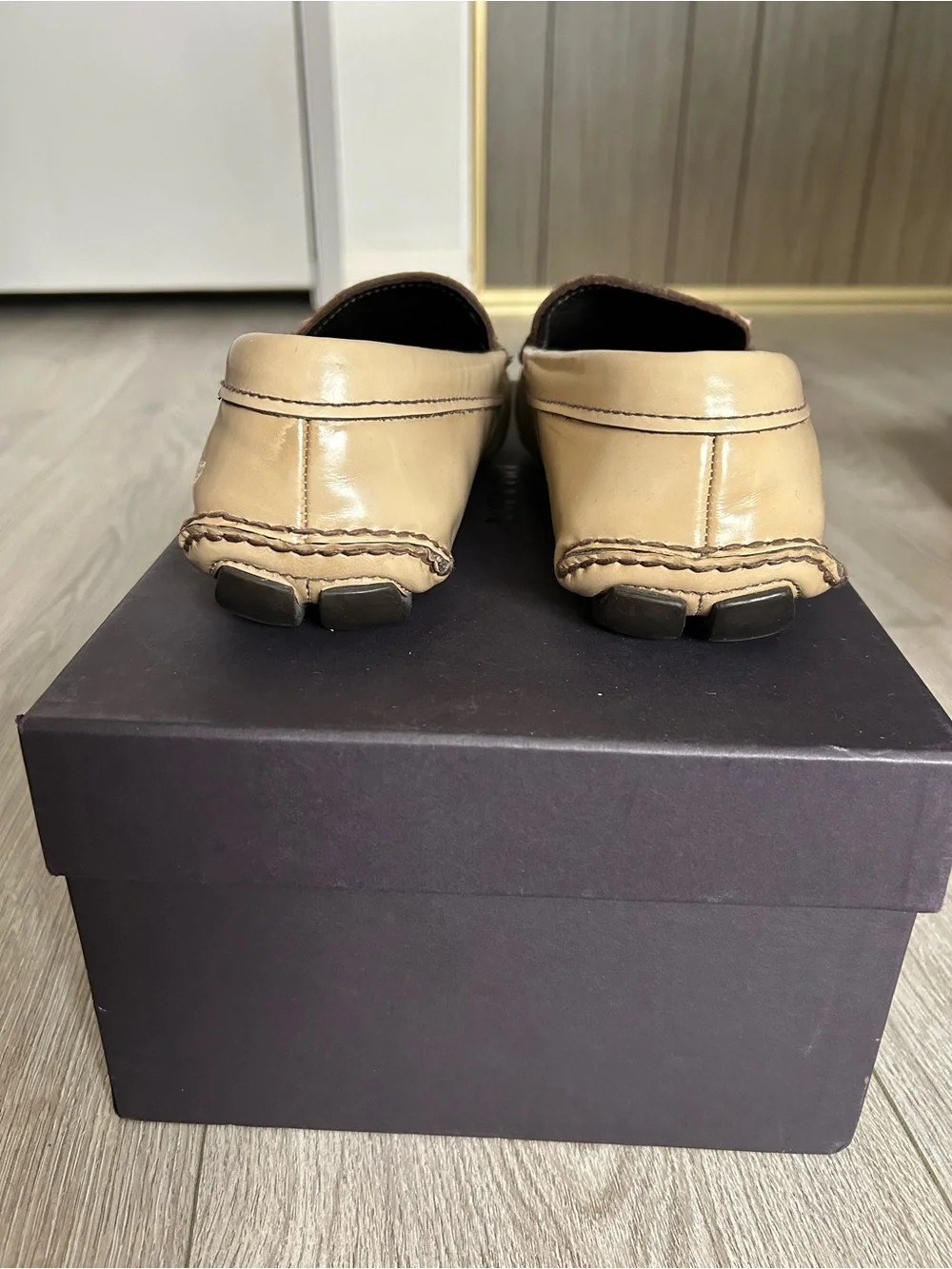 Rare PRADA Men’s Beige Brown Python-Trim Leather Loafers