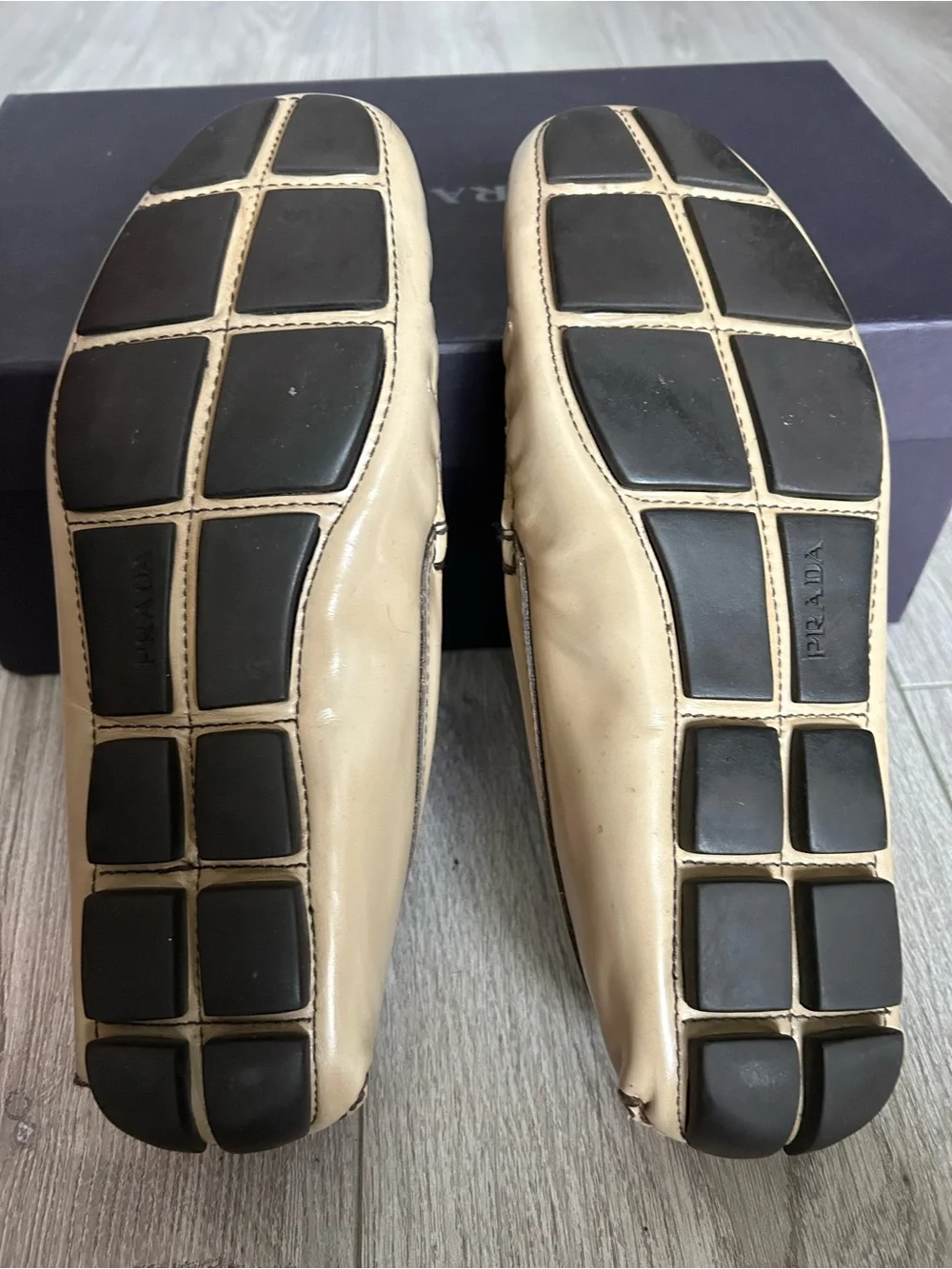 Rare PRADA Men’s Beige Brown Python-Trim Leather Loafers