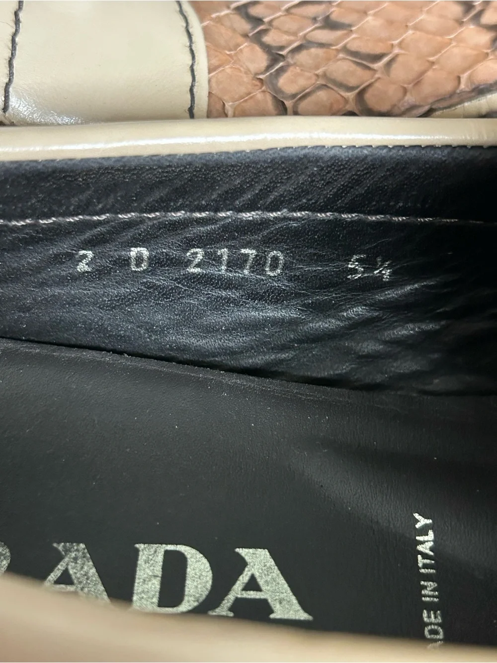 Rare PRADA Men’s Beige Brown Python-Trim Leather Loafers