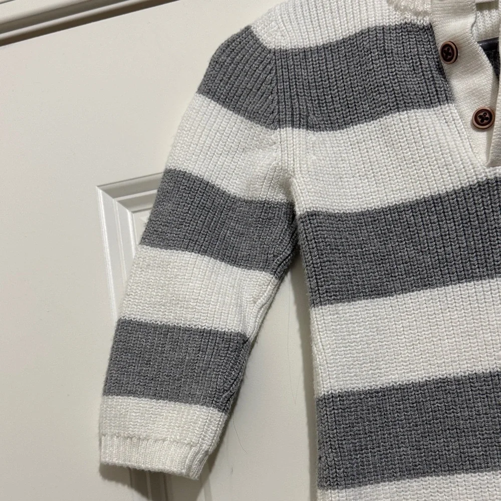 Janie and Jack Gray and White Striped Footie
