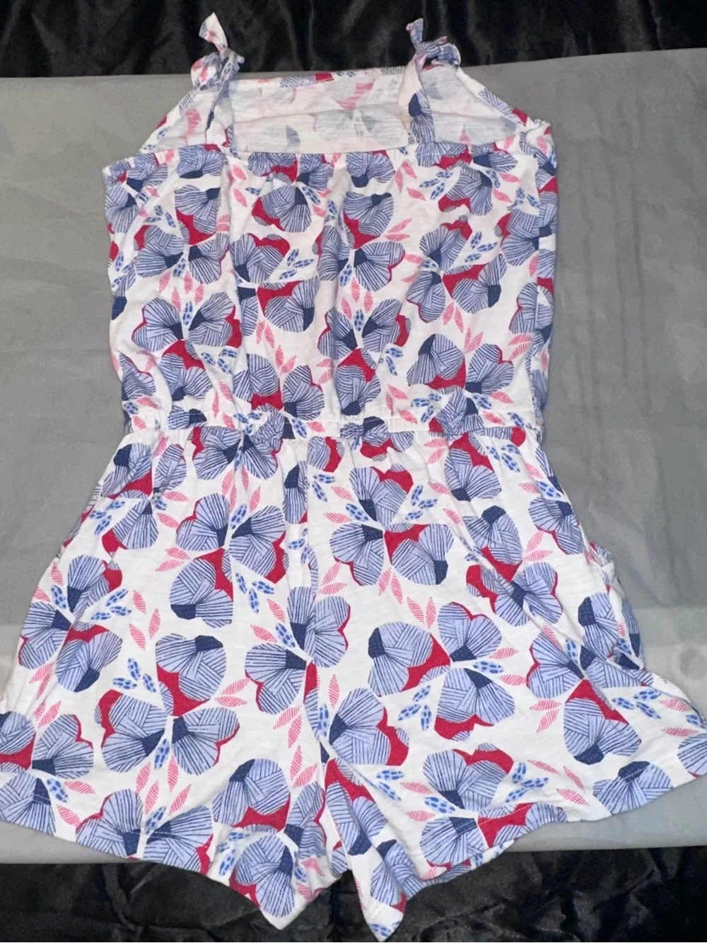 Cat & Jack White Floral Print Girls One-Piece Romper with Red and Blue Accents