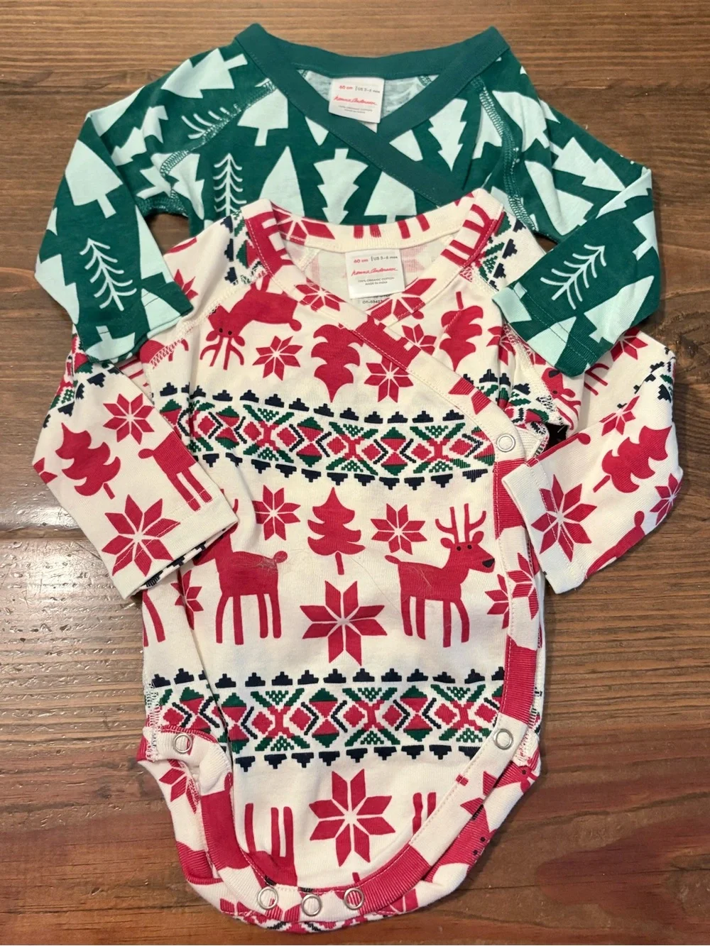 Hanna Andersson Lot 2 Snap Wrap Onesies Shirts Dear Deer Winter Trees 60 3 6 Mos