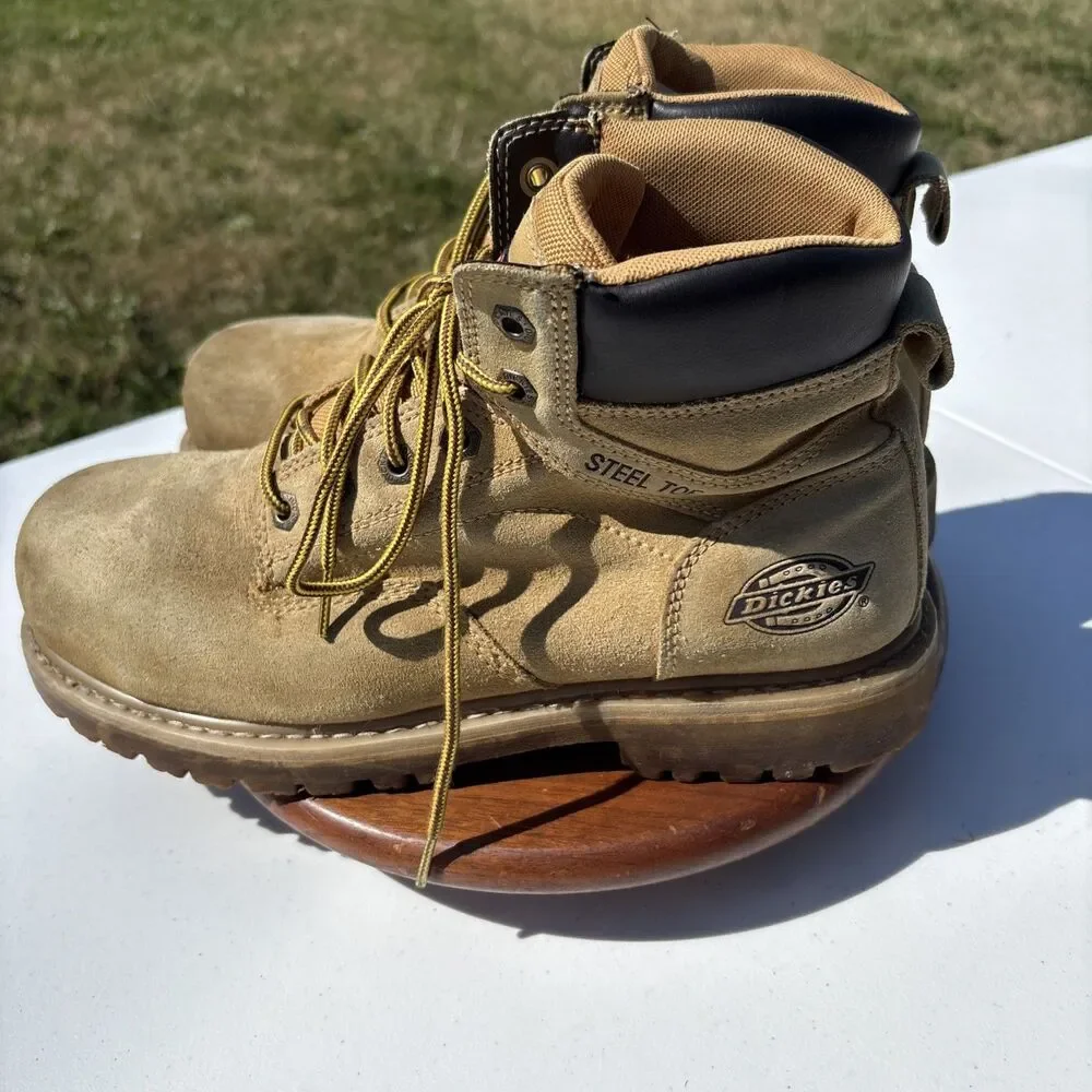 Dickies Work Boots Mens 11 W Tan Brown Steel Toe Suede Oil Resistant Lace Up