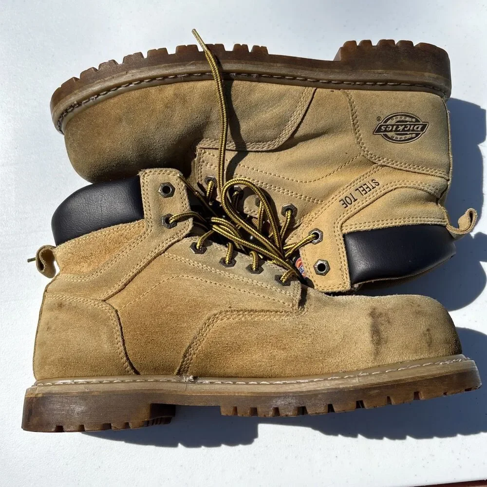 Dickies Work Boots Mens 11 W Tan Brown Steel Toe Suede Oil Resistant Lace Up
