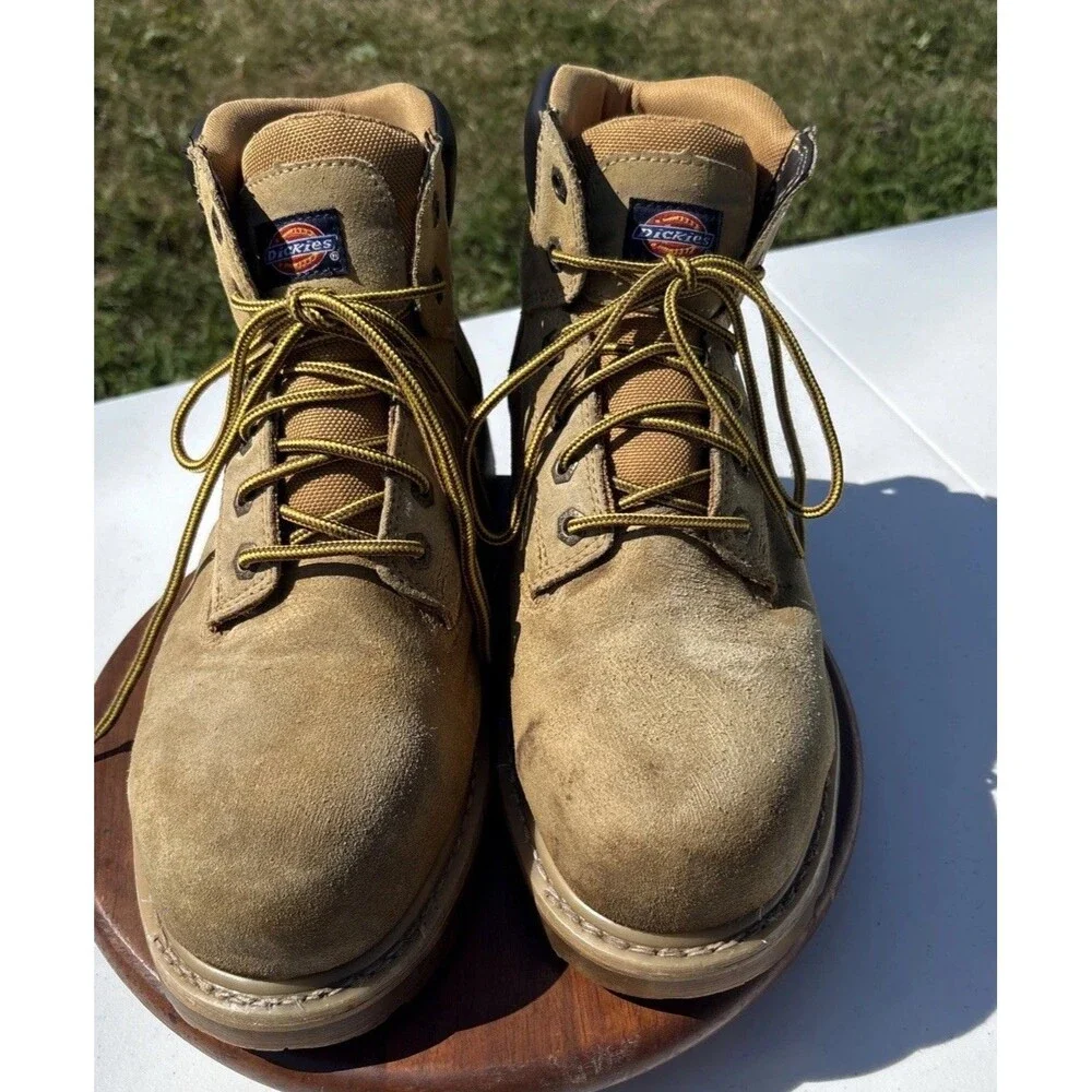 Dickies Work Boots Mens 11 W Tan Brown Steel Toe Suede Oil Resistant Lace Up