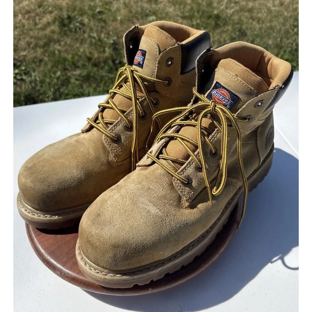 Dickies Work Boots Mens 11 W Tan Brown Steel Toe Suede Oil Resistant Lace Up