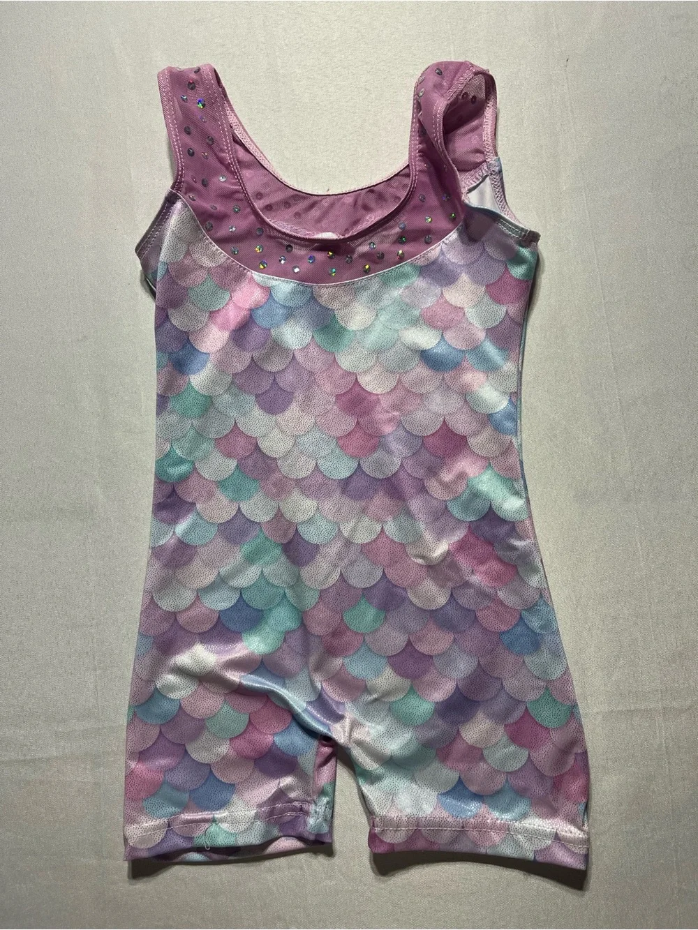 Girls 3-4T Mermaid-Print Leotard Romper, Pink & Pastel Gymnastics Onesie