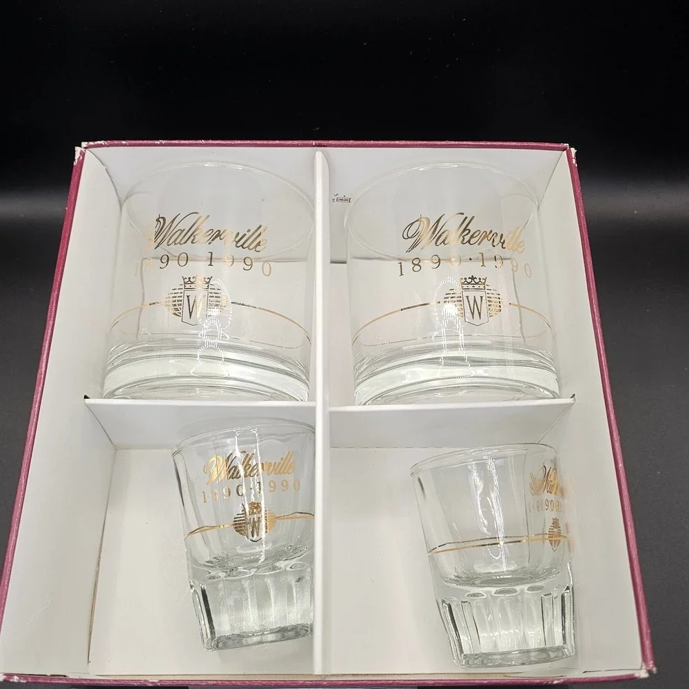 Walkerville 1890-1990 Cutler Toronto 22K‎ Gold Whiskey Rocks Shot Glass Set