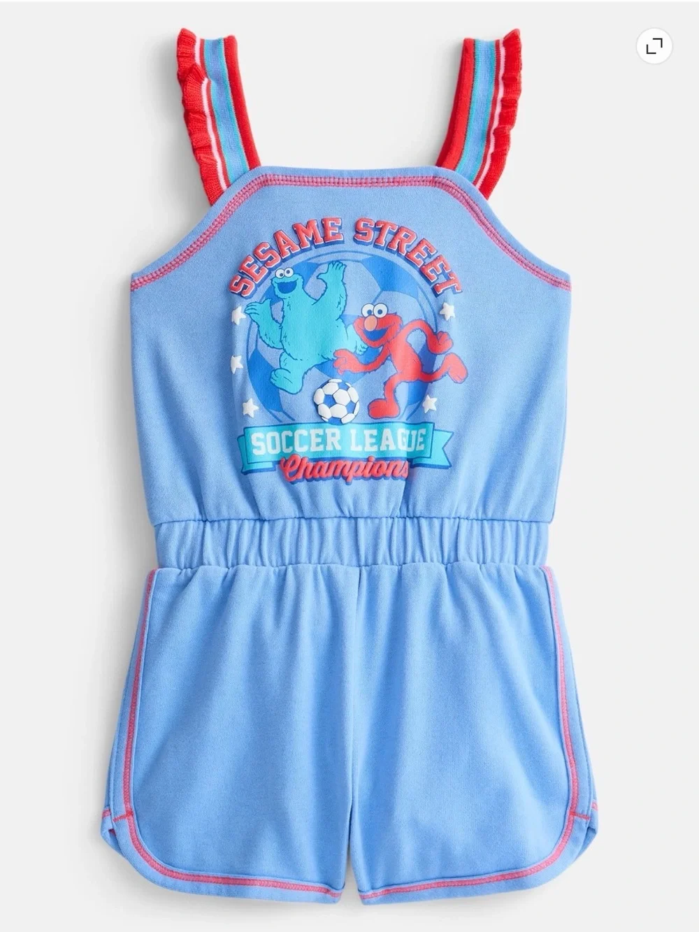 Sesame Street Light Blue Soccer League Champions Girls Romper with Red Accents