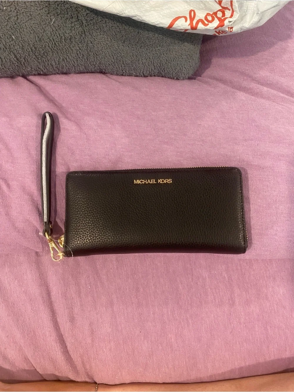 Michael Kors Black Leather Wristlet Wallet