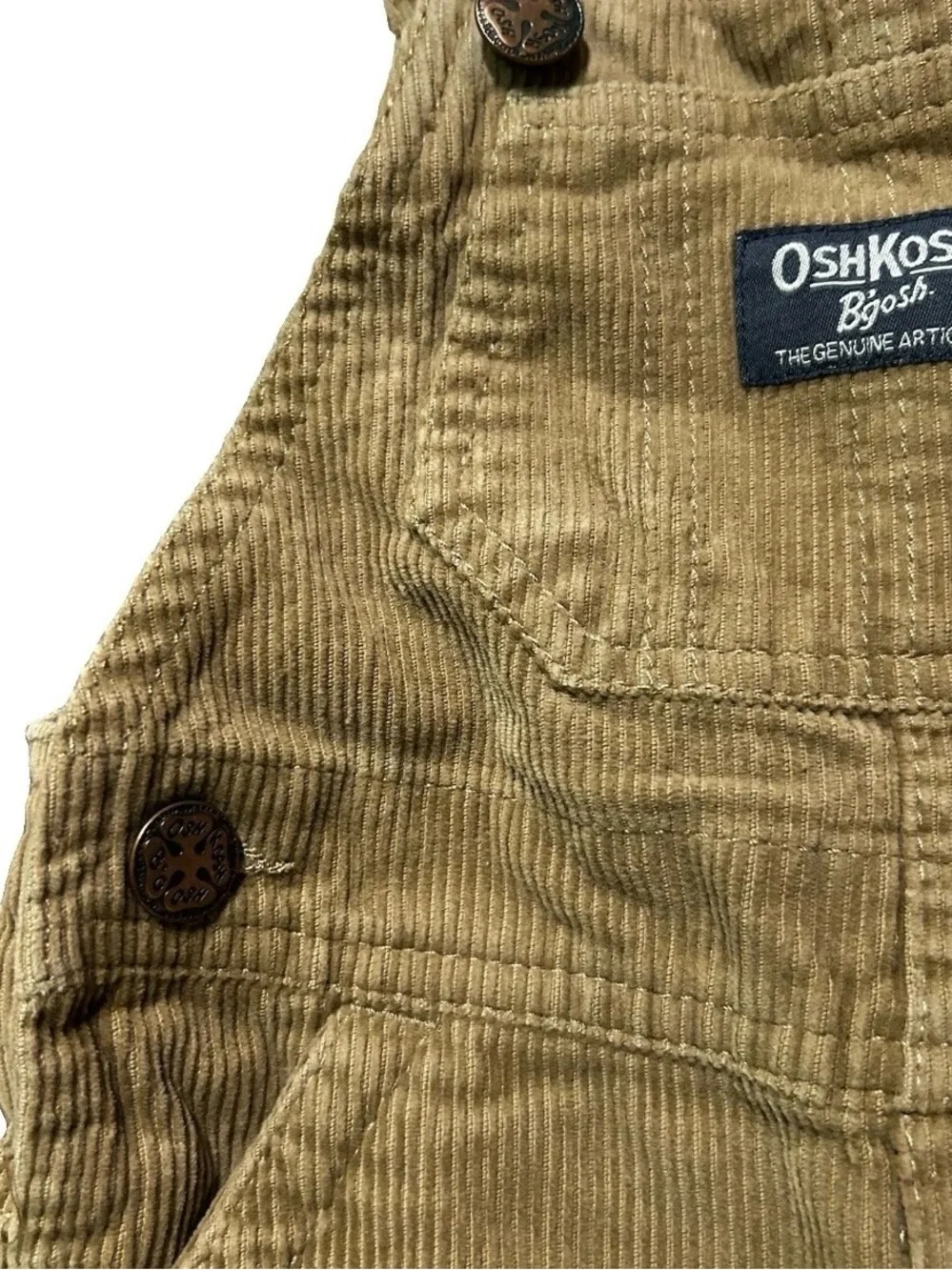 Baby Boy Oshkosh Beige Corduroy Overalls Plaid Cuffs Size 12 Months