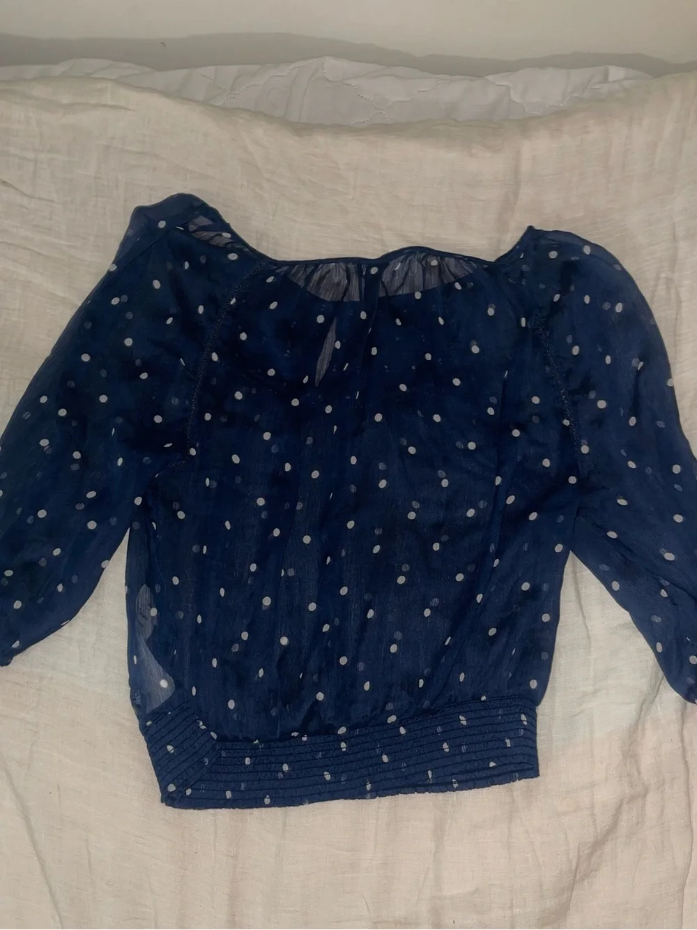 Abercrombie & Fitch Navy Blue Polka Dot Smocked Blouse
