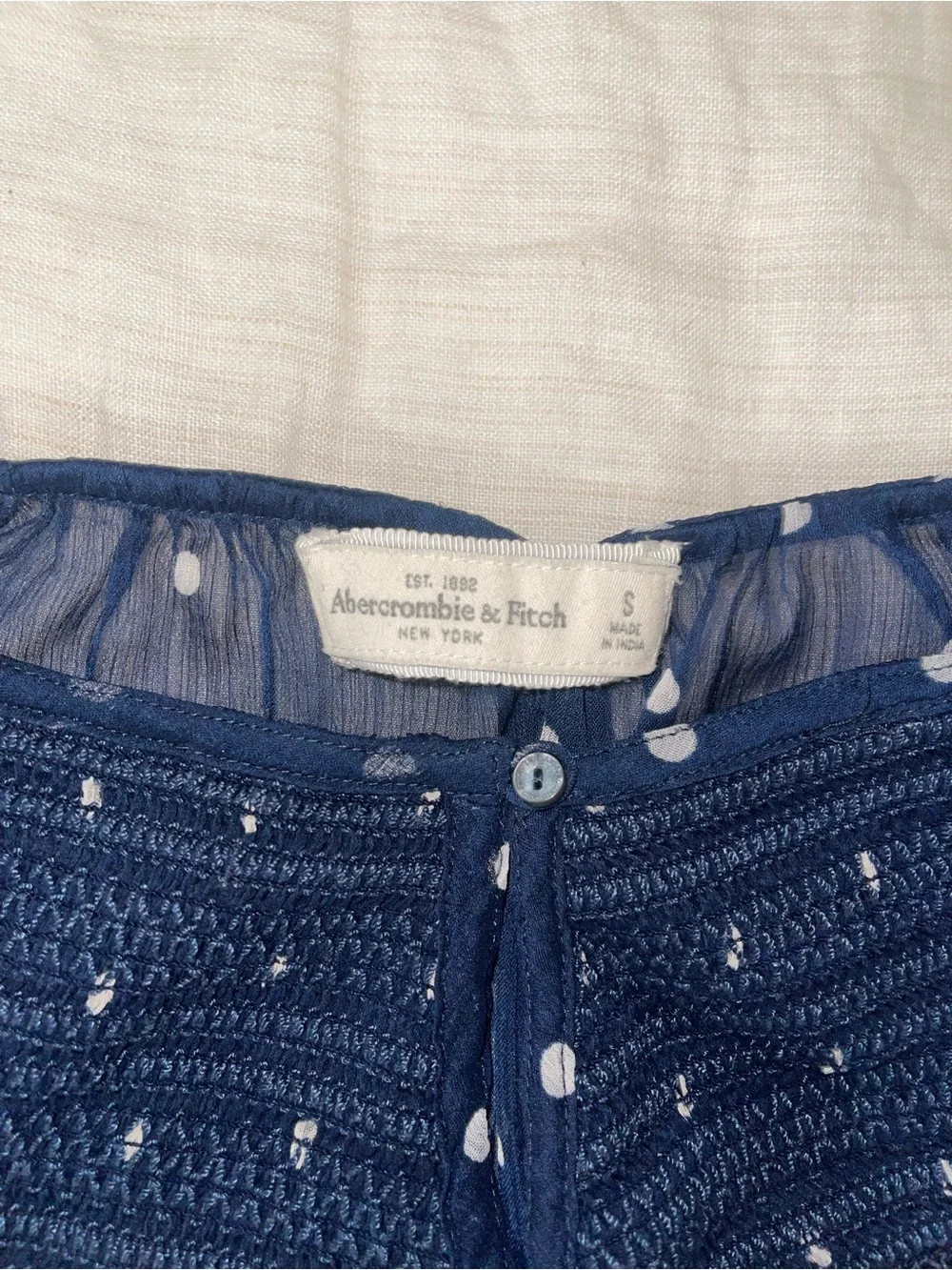 Abercrombie & Fitch Navy Blue Polka Dot Smocked Blouse