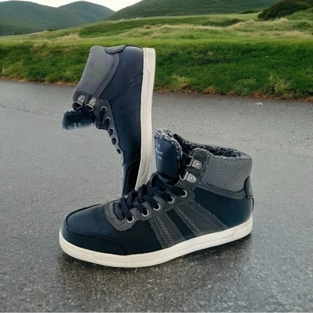 PLATO Men’s Leather High Top Sneakers Boots Winter Lace-Up EUR 41 US 7.5