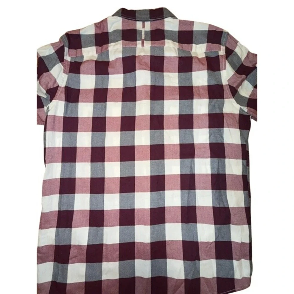 Banana Republic Luxe Flannel Shirt Mens Large Slim Fit Burgundy Plaid Buffalo