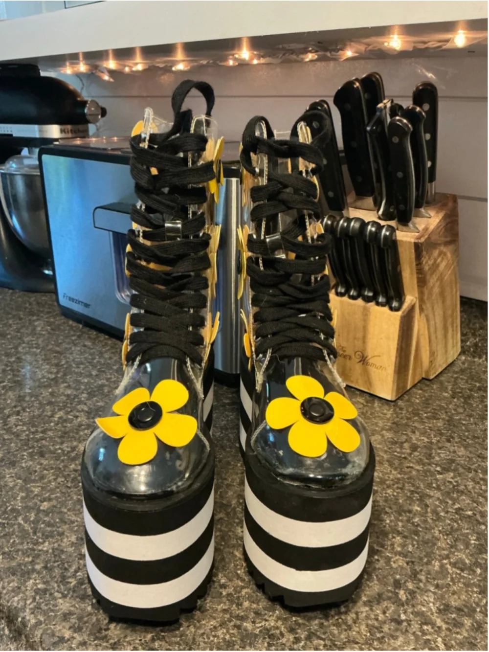 Dolls Kill Current Mood Wildflower Wonderland Clear Platform Combat Boots