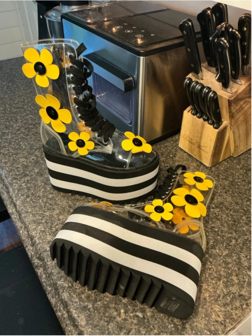 Dolls Kill Current Mood Wildflower Wonderland Clear Platform Combat Boots