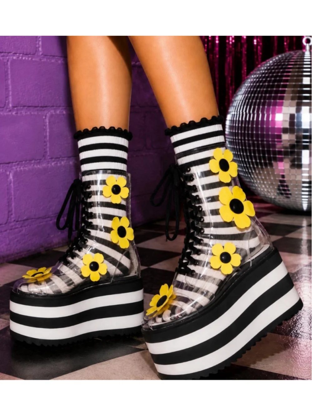 Dolls Kill Current Mood Wildflower Wonderland Clear Platform Combat Boots