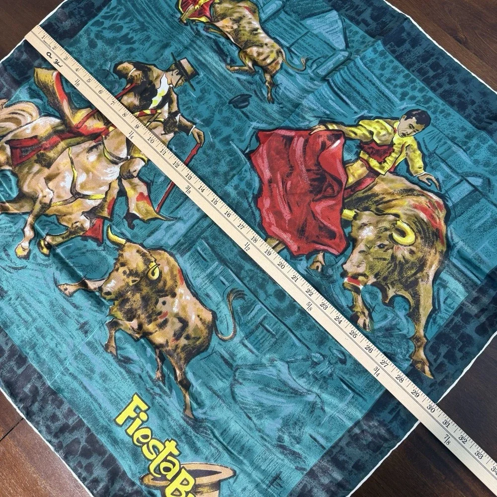 Fiesta Brava Bullfighting Scarf 30x30 Square Satin Feel Matador Toro Spanish Art