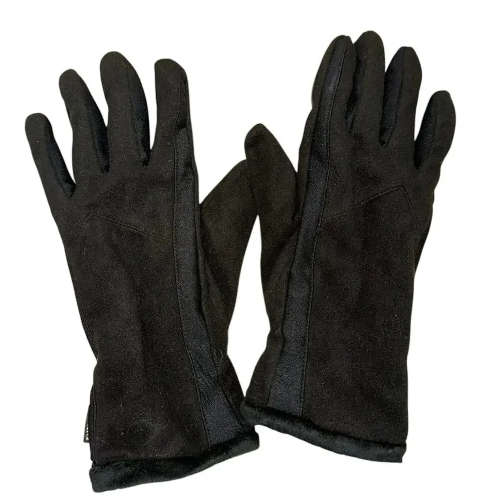 Isotoner Black Faux Suede Faux‎ Fur Lined Winter Gloves One Size