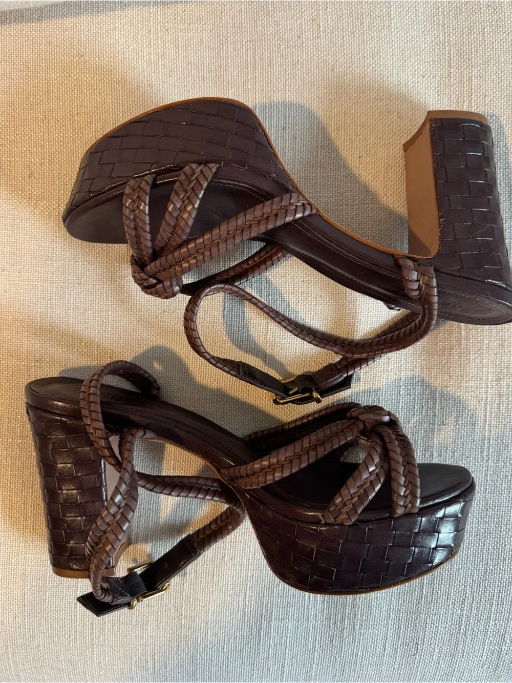 Schutz Kathleen Woven Ankle-Strap Platform Sandals SIZE 9
