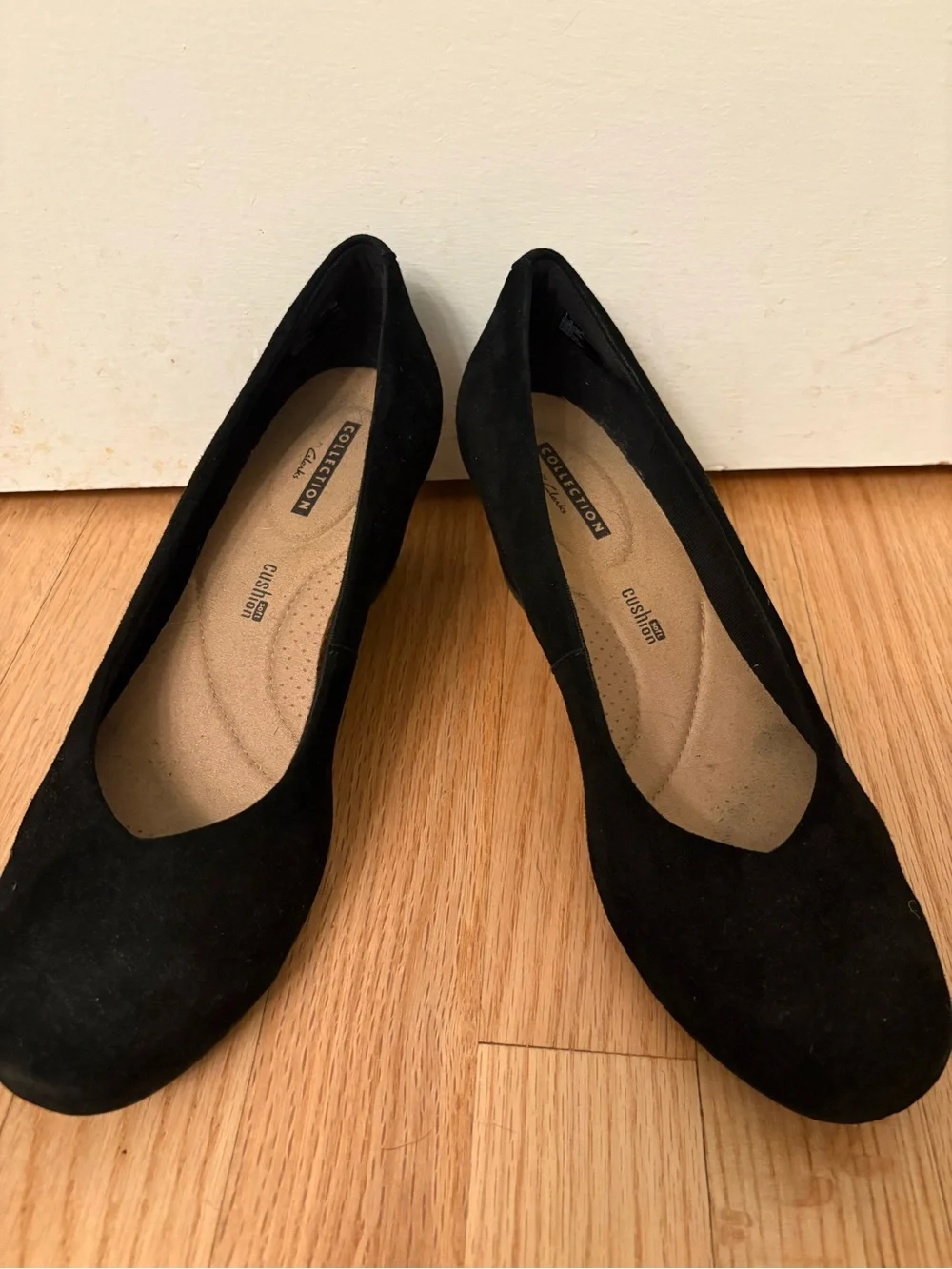 Clarks Black Suede Wedge Pumps