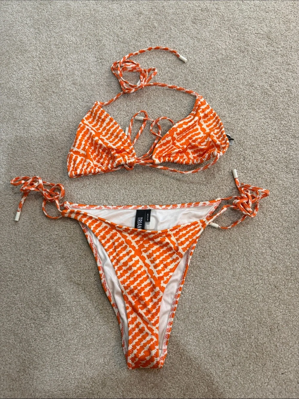 triangl swimwear Orange Printed Tie-Side Triangle Bikini