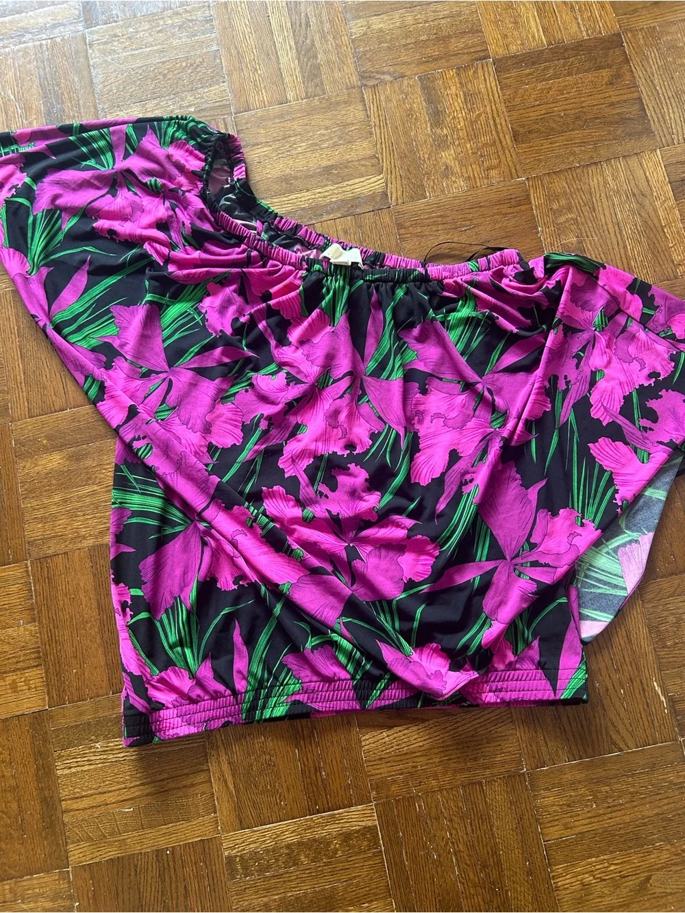 Michael Kors Black & Fuchsia Floral Off-Shoulder Top
