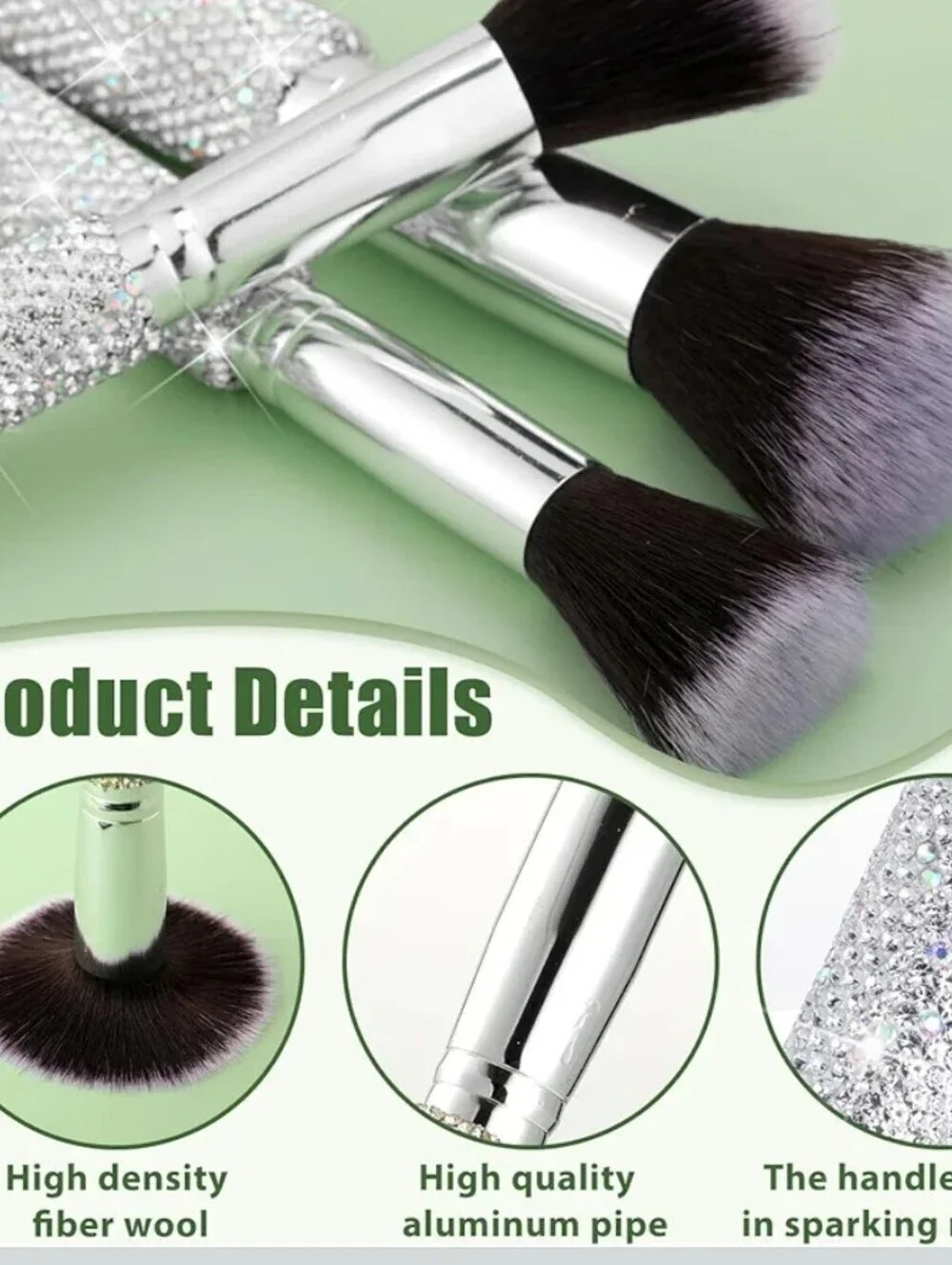 13-Piece Sparkle Rhinestone Makeup Brush Set - Silver / White