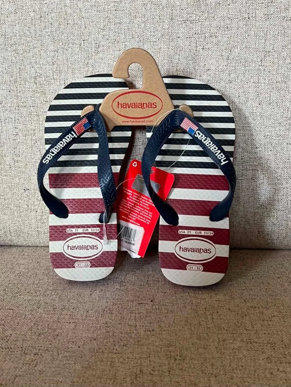 Havaianas Logo Stripes Flip Flops Red/White/Blue Size 2Y