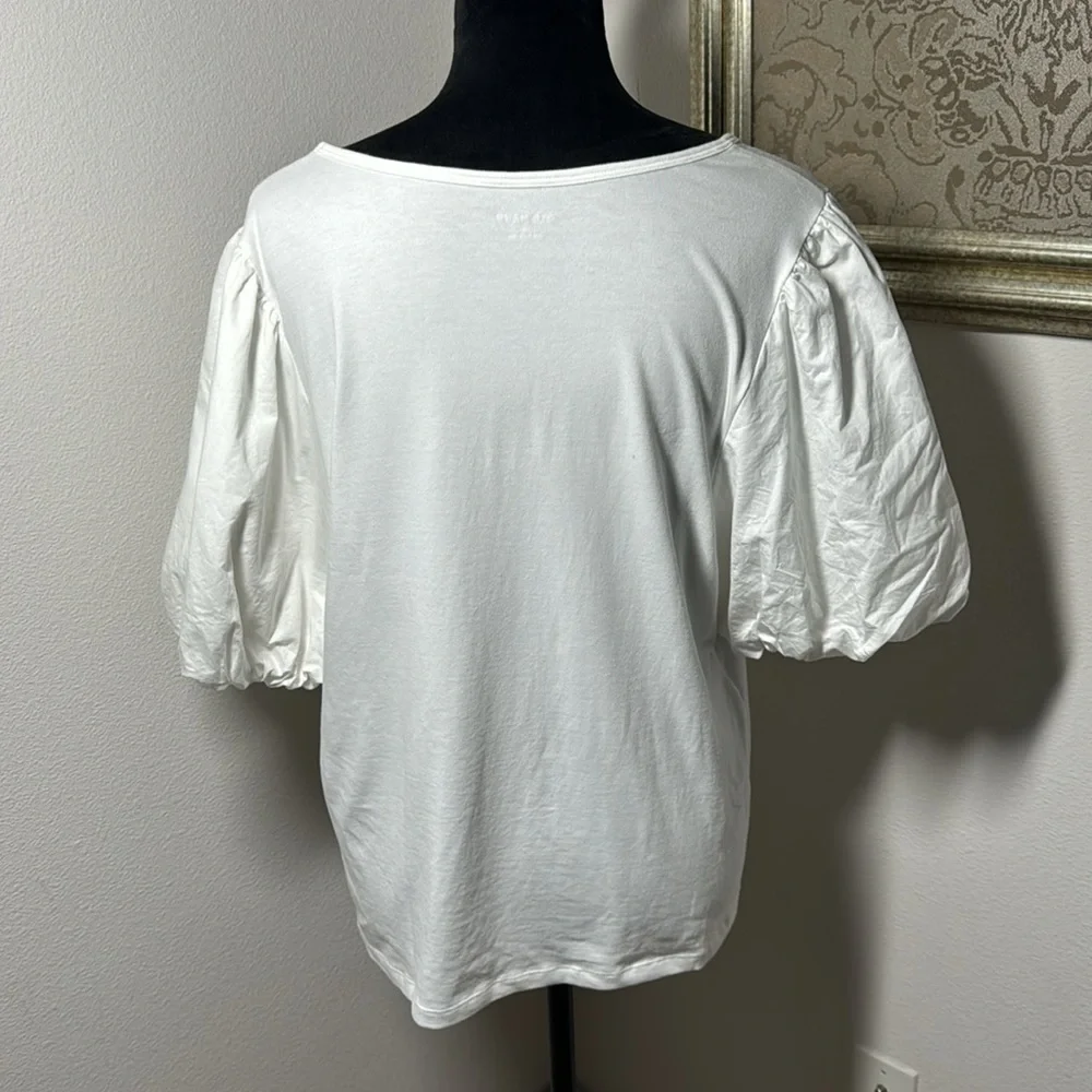 Old Navy Fitted Puff-Sleeve Paneled Rib-Knit white T-shirt Sz XXL‎