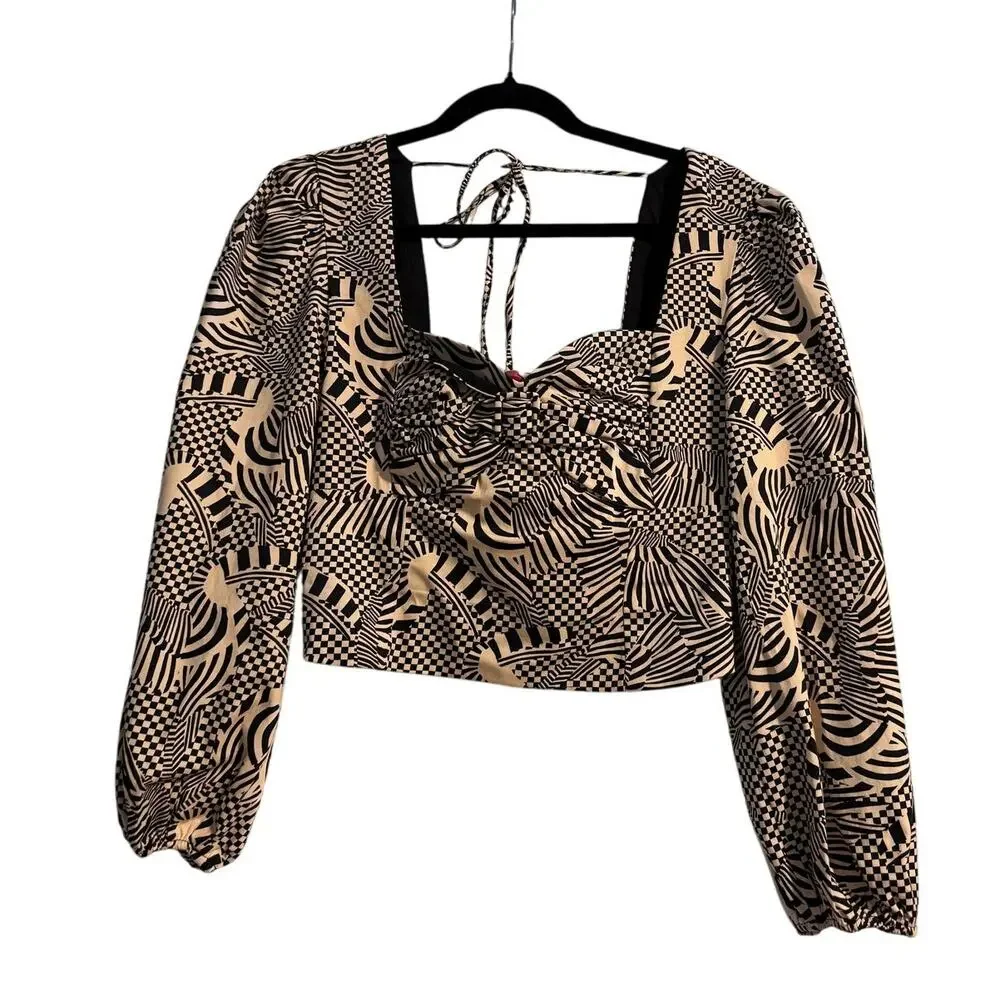 Farm Rio Sweetheart Long Sleeve Crop Top Size Medium