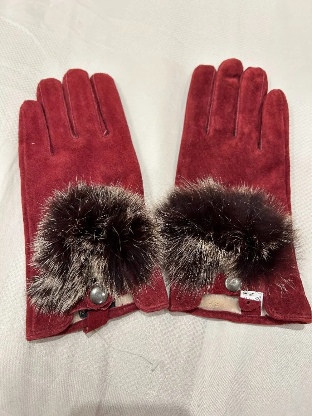Leather Gloves - Burgundy with Fur