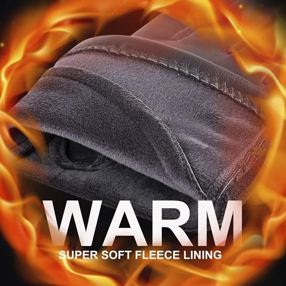 Women's Winter Leather Gloves Touch Screen Wool Lined Windproof Warm Suede Grey