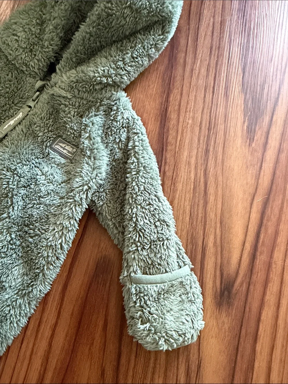 Eddie Bauer Cozy Sage Green Baby One-Piece Hooded Fleece Sz 6-9 months