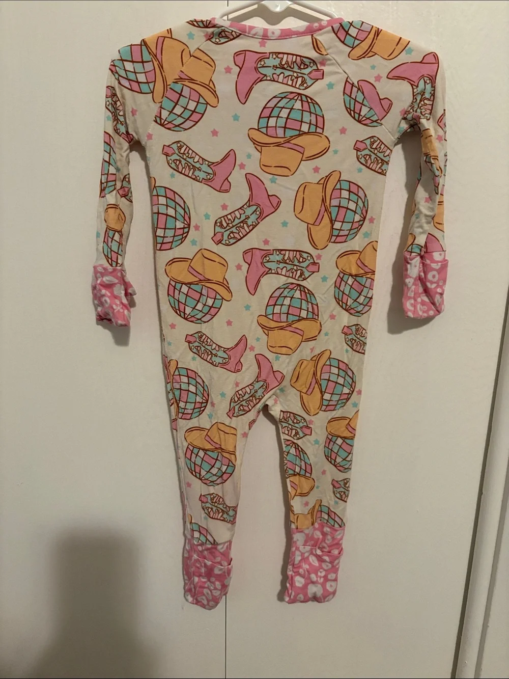 Pink Cowgirl Print Kids One-Piece Footie Pajamas